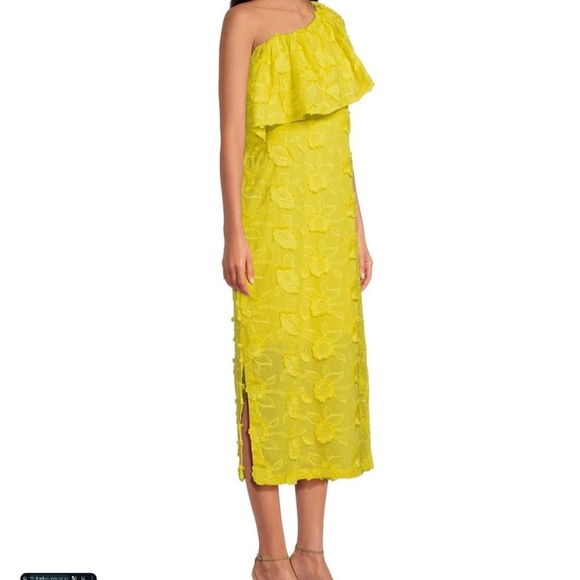 Abbey Glass Sutton Lace 3D Floral Ruffle One Shoulder Midi Dress - Picture 3 of 9